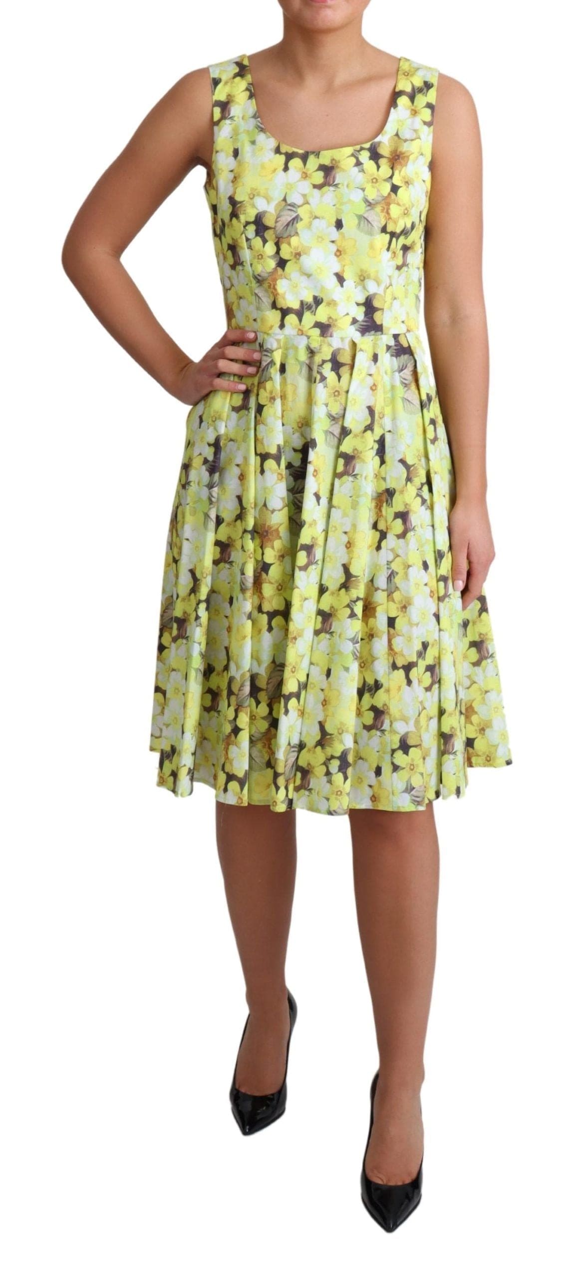 Robe trapèze sans manches à imprimé floral jaune élégante de Dolce &amp; Gabbana