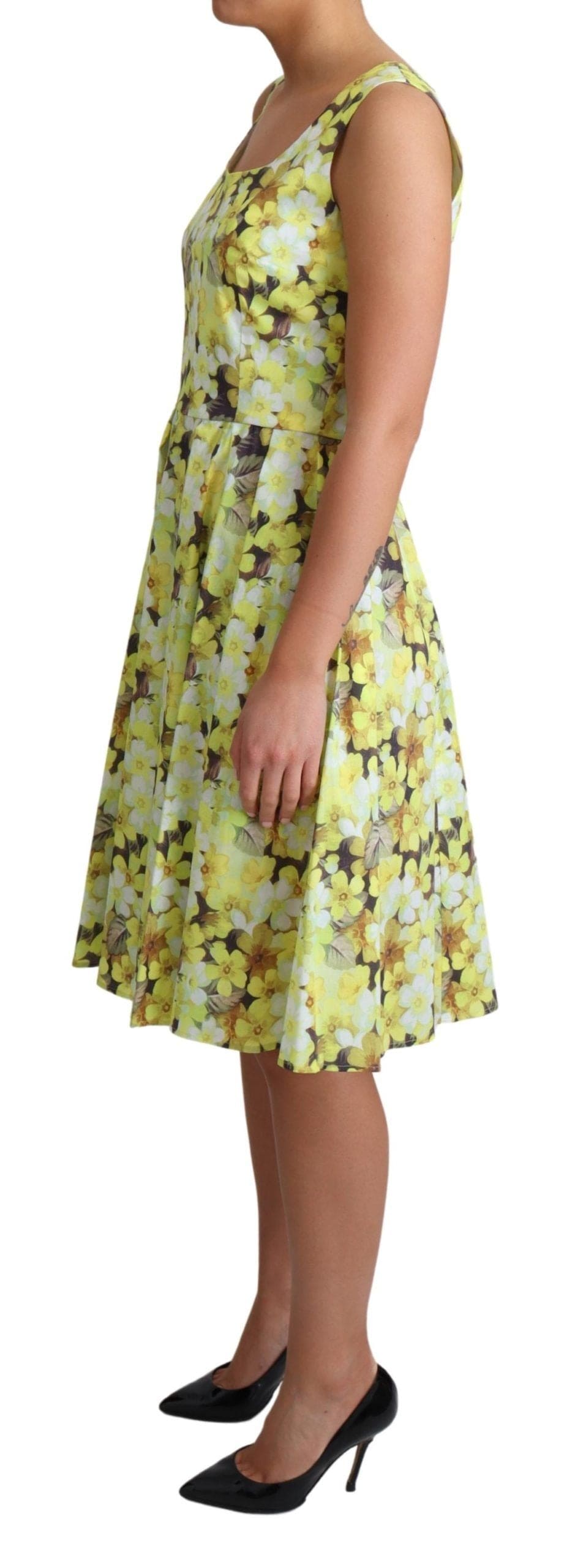 Robe trapèze sans manches à imprimé floral jaune élégante de Dolce &amp; Gabbana