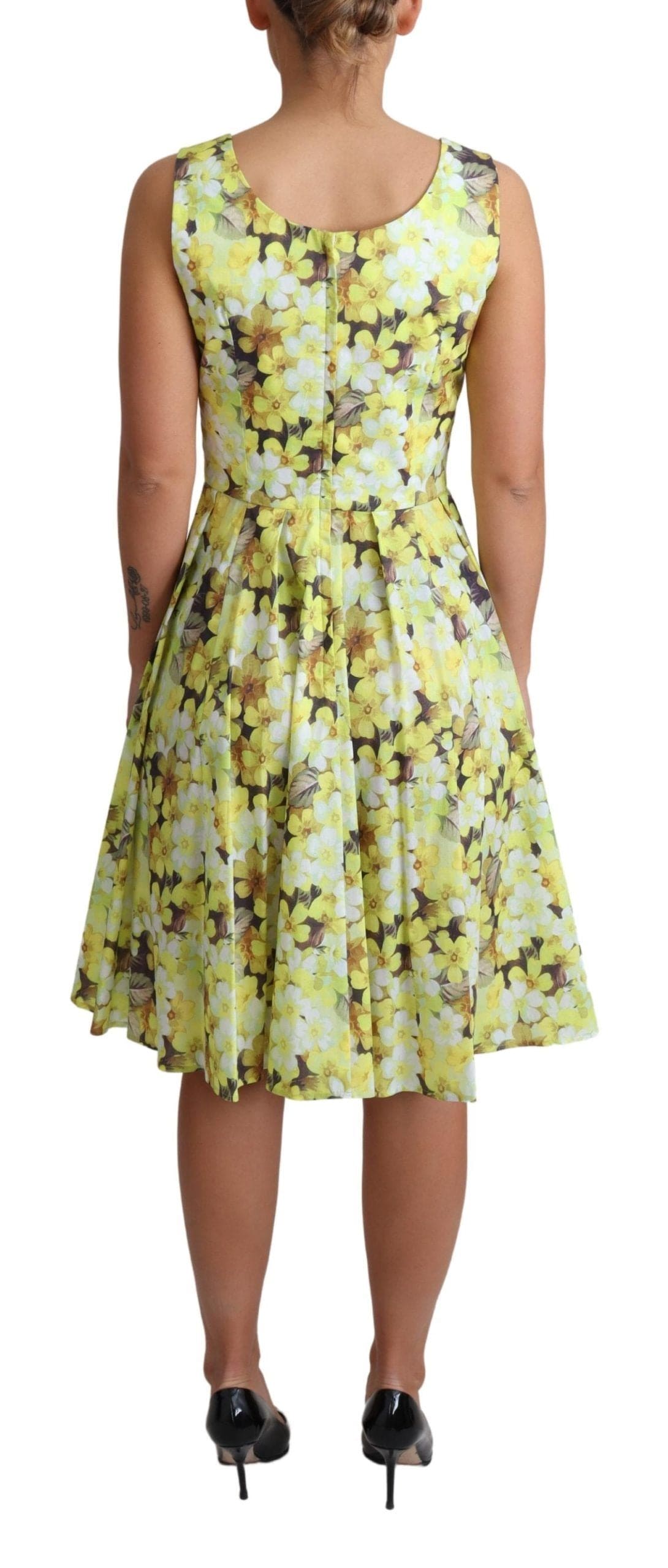 Robe trapèze sans manches à imprimé floral jaune élégante de Dolce &amp; Gabbana