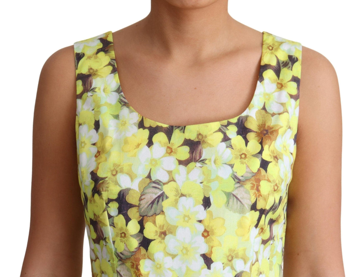 Vestido elegante sin mangas con estampado floral amarillo de Dolce &amp; Gabbana