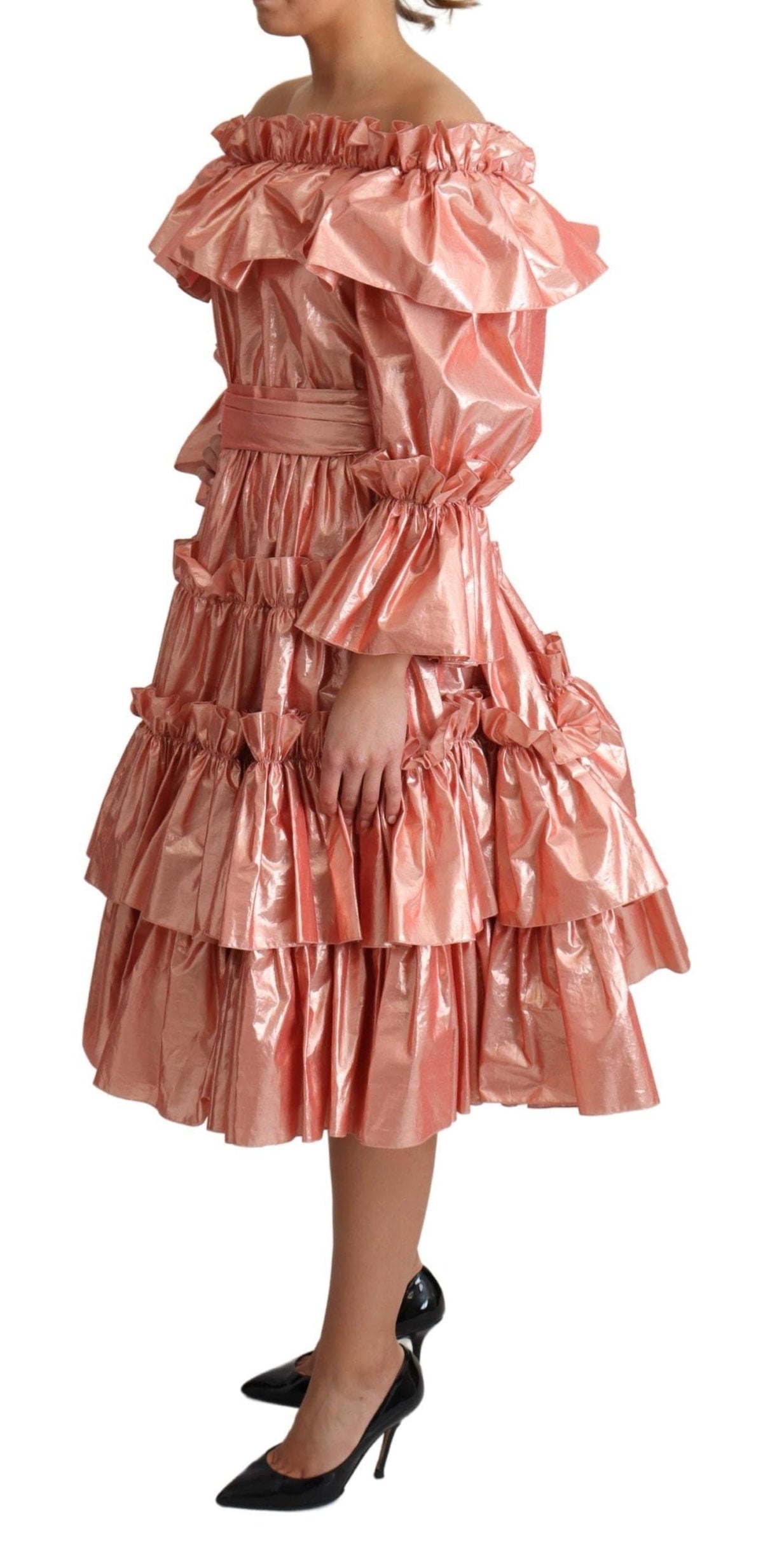 Robe à volants métallisée rose Dolce &amp; Gabbana Elegance