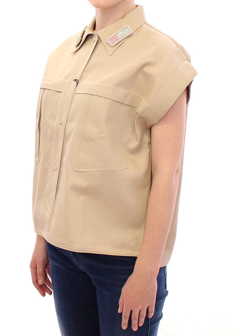 Camiseta sin mangas de algodón beige con broches de Andrea Incontri