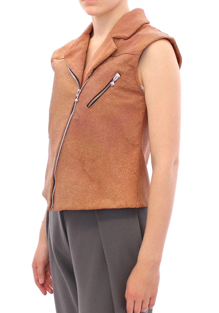 Gilet couture sans manches en cuir marron riche de La Maison du Couturier