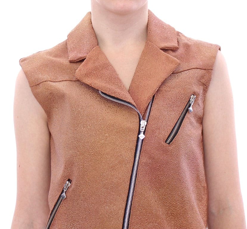 Gilet couture sans manches en cuir marron riche de La Maison du Couturier