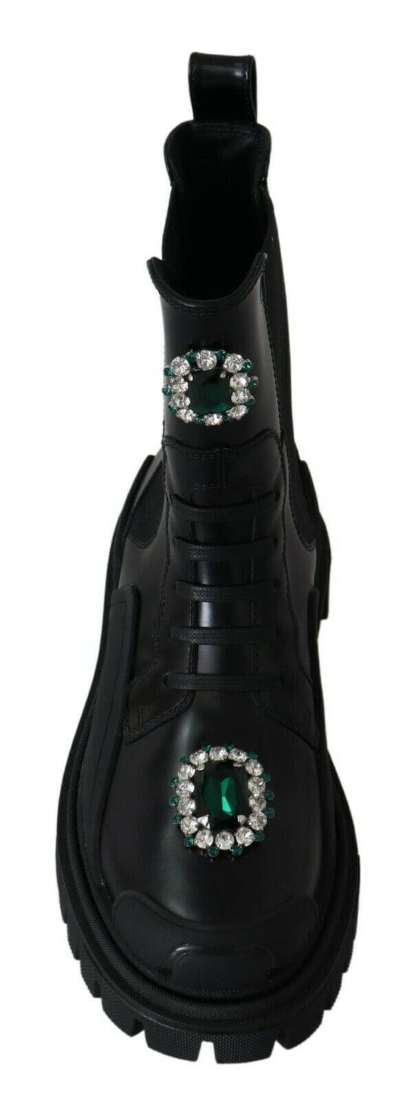 Bottines de combat élégantes en cuir noir avec détails en cristal Dolce &amp; Gabbana