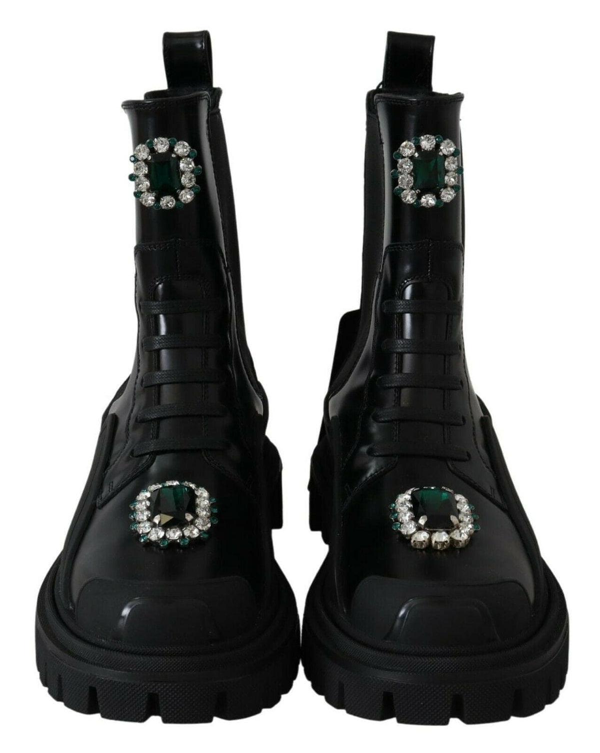 Bottines de combat élégantes en cuir noir avec détails en cristal Dolce &amp; Gabbana