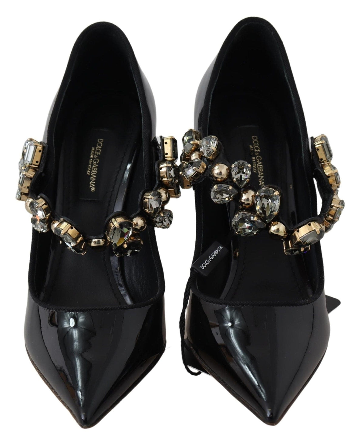 Elegantes zapatos de tacón de piel negra con cristales de Dolce &amp; Gabbana