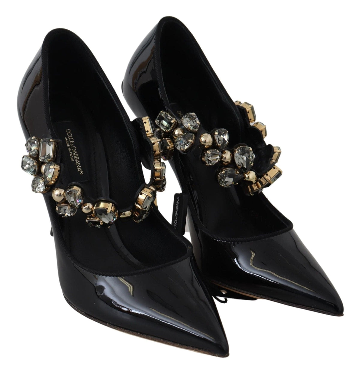 Elegantes zapatos de tacón de piel negra con cristales de Dolce &amp; Gabbana