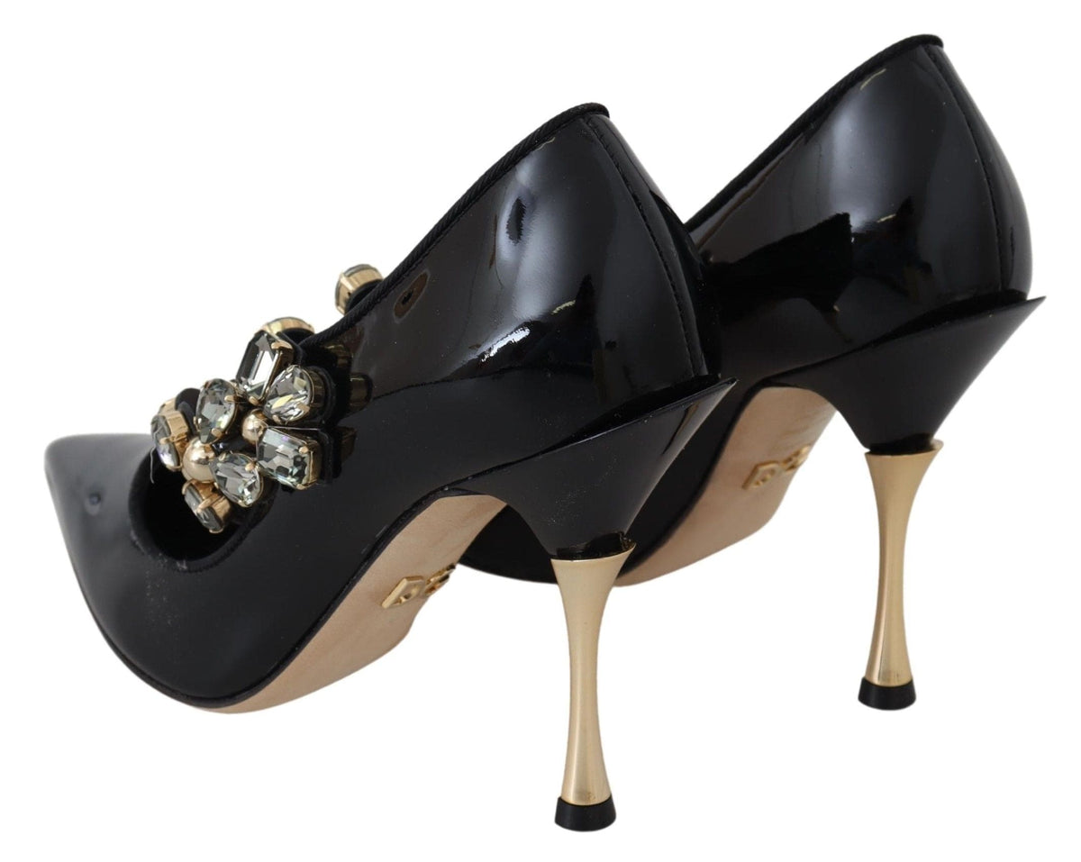 Elegantes zapatos de tacón de piel negra con cristales de Dolce &amp; Gabbana