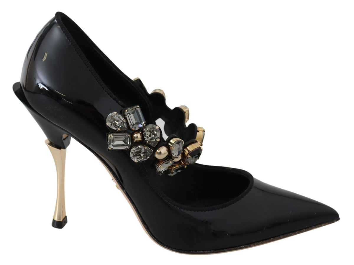 Elegantes zapatos de tacón de piel negra con cristales de Dolce &amp; Gabbana