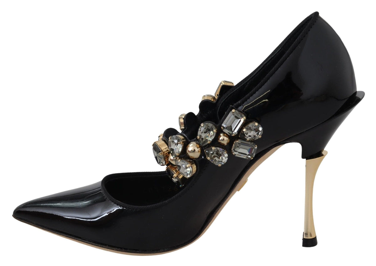 Elegantes zapatos de tacón de piel negra con cristales de Dolce &amp; Gabbana