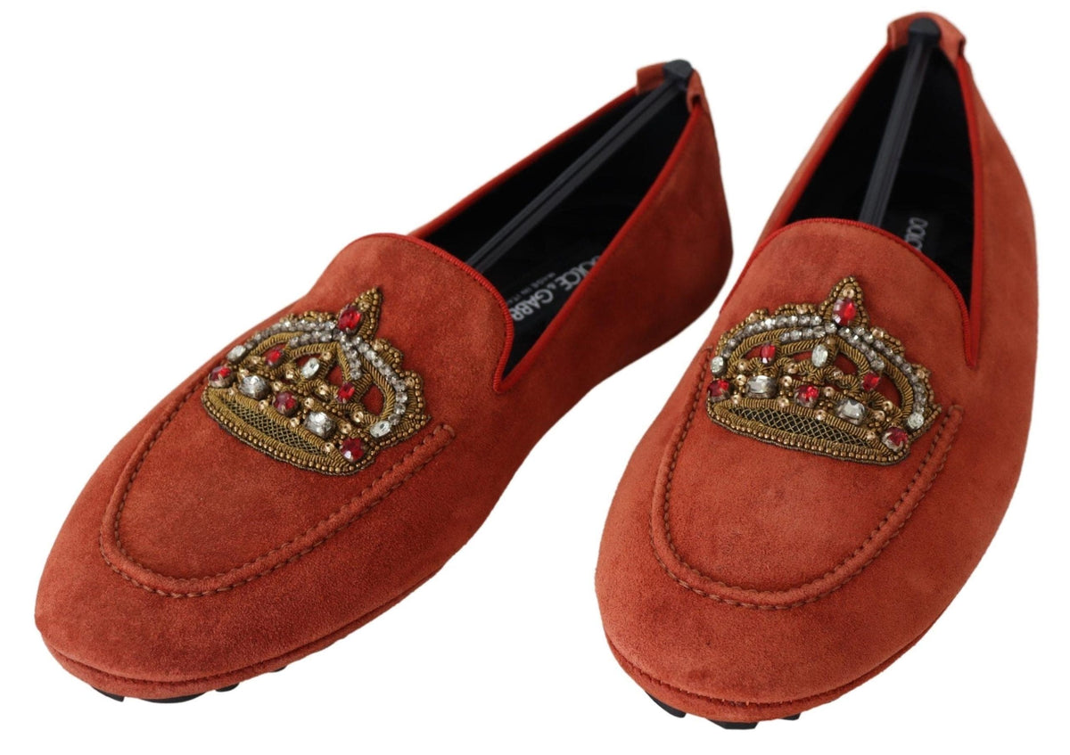 Mocassins en cuir orange opulent Dolce &amp; Gabbana avec broderies dorées