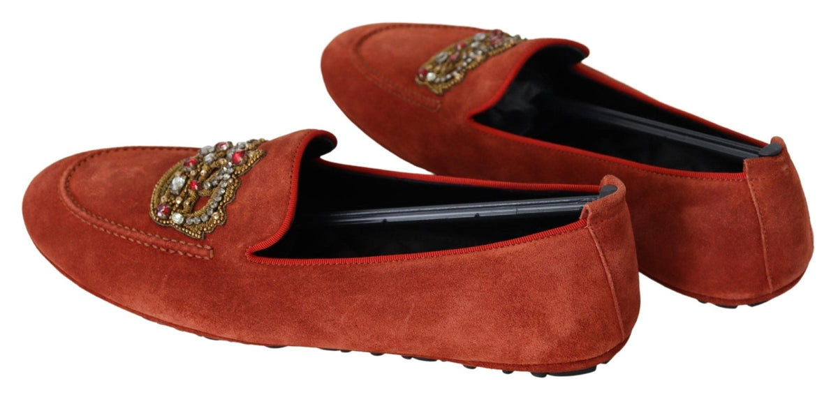 Mocassins en cuir orange opulent Dolce &amp; Gabbana avec broderies dorées