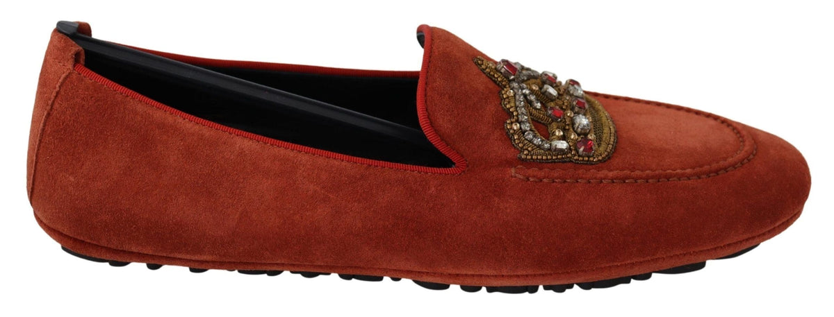 Mocassins en cuir orange opulent Dolce &amp; Gabbana avec broderies dorées