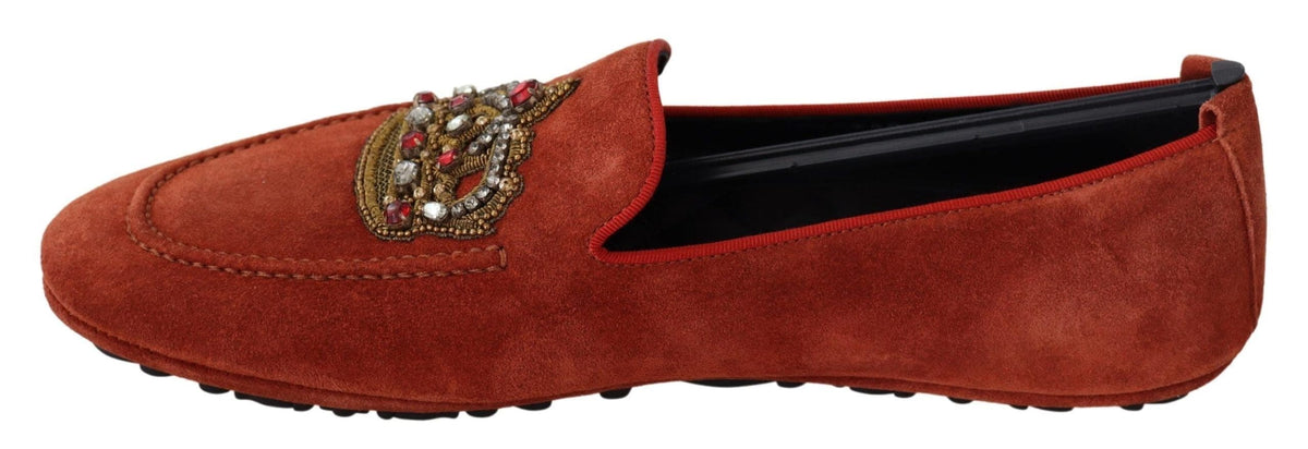 Mocassins en cuir orange opulent Dolce &amp; Gabbana avec broderies dorées