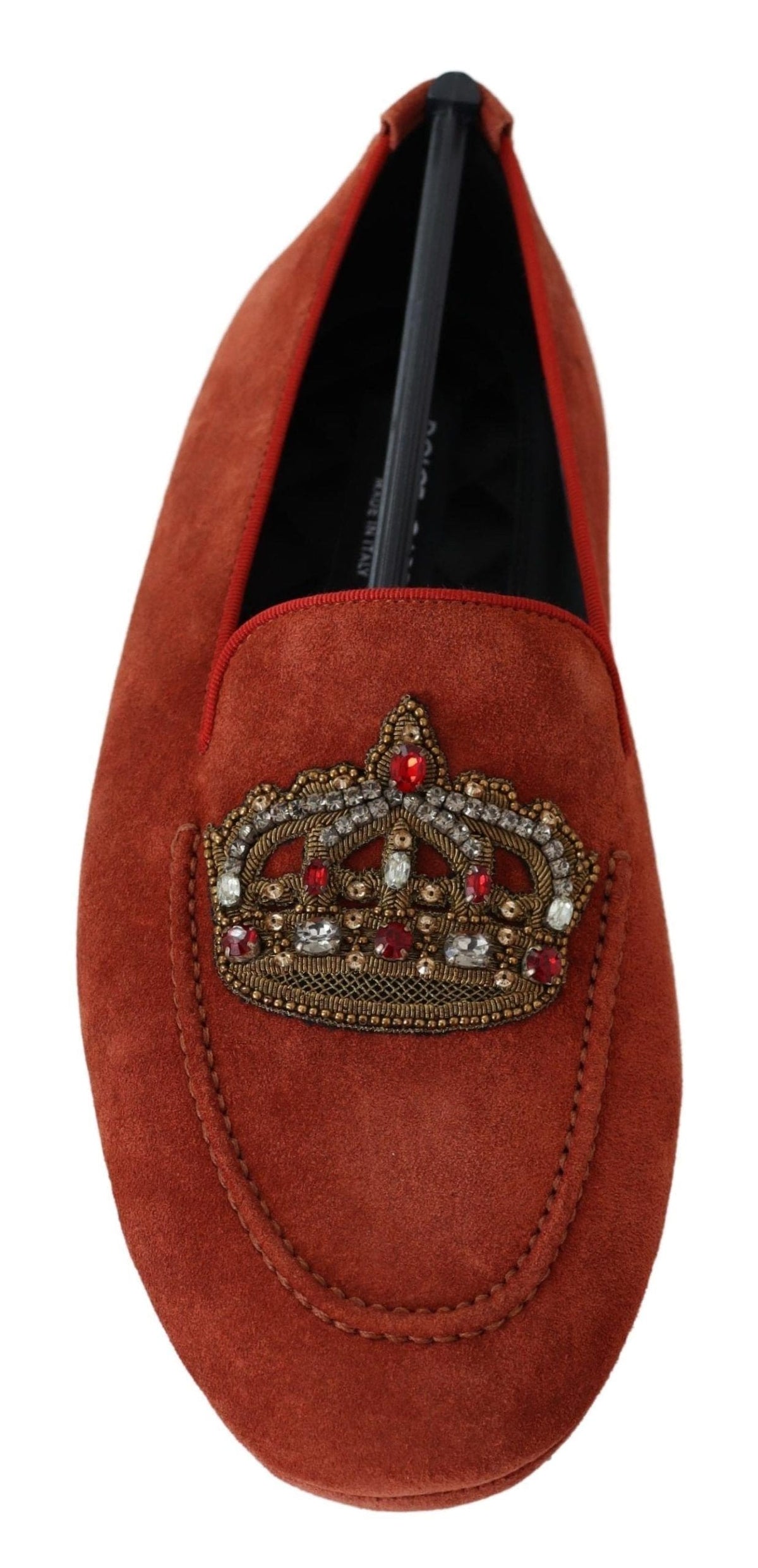 Mocassins en cuir orange opulent Dolce &amp; Gabbana avec broderies dorées