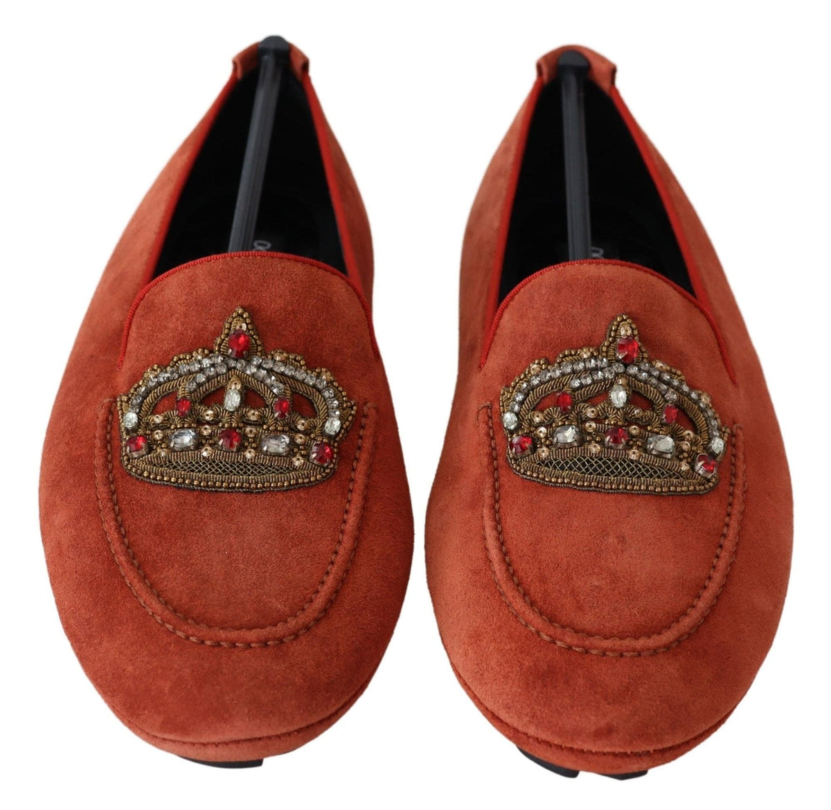 Mocassins en cuir orange opulent Dolce &amp; Gabbana avec broderies dorées