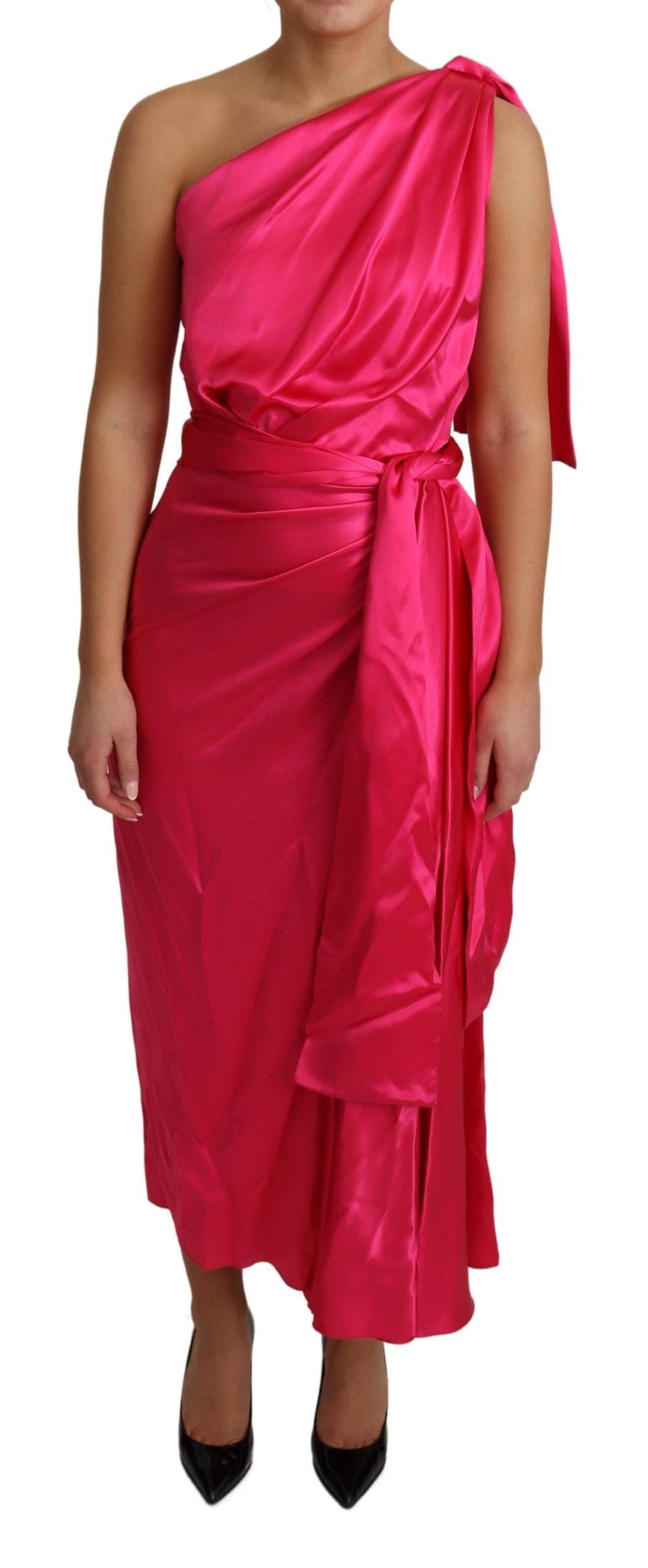 Robe portefeuille asymétrique en soie fuchsia élégante de Dolce &amp; Gabbana