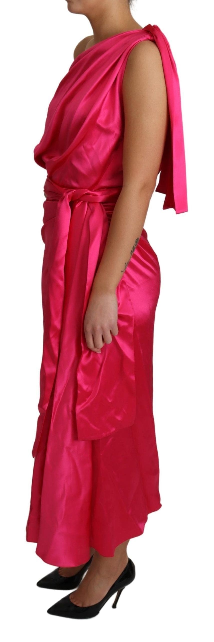 Robe portefeuille asymétrique en soie fuchsia élégante de Dolce &amp; Gabbana