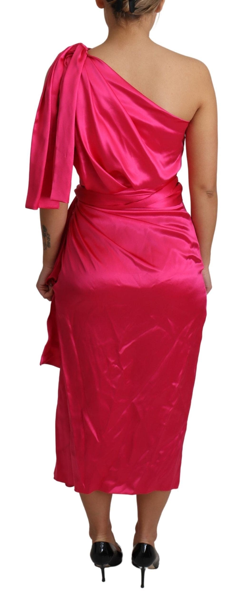 Robe portefeuille asymétrique en soie fuchsia élégante de Dolce &amp; Gabbana