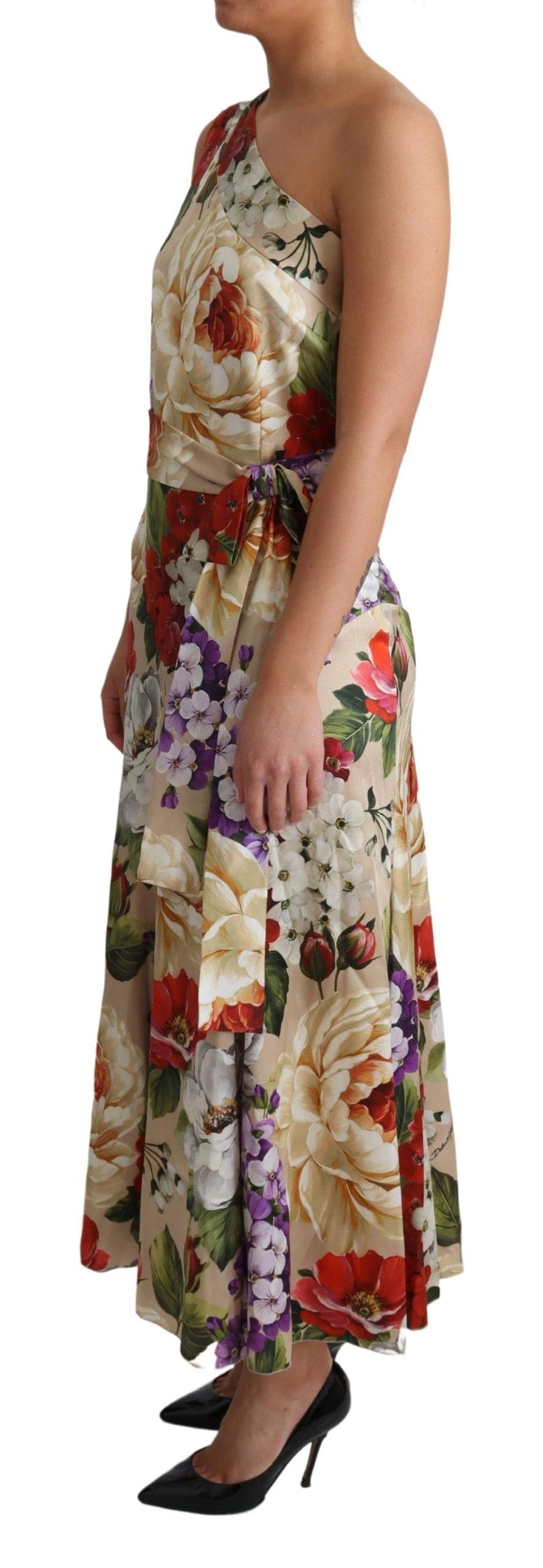 Dolce & Gabbana Elegant One-Shoulder Floral Silk Maxi Dress