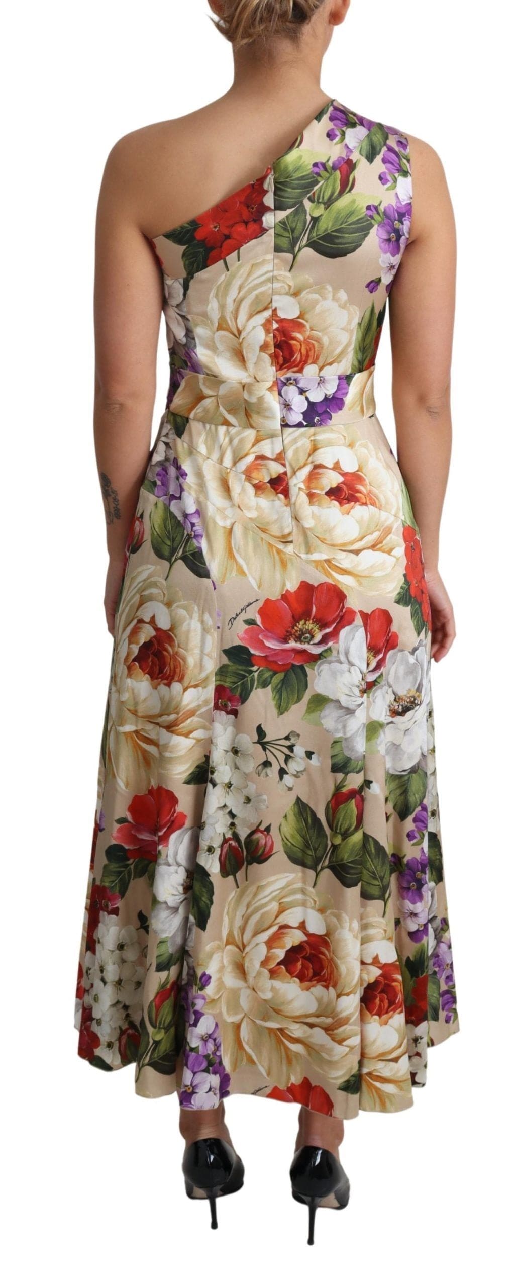 Robe longue en soie fleurie à une épaule élégante Dolce &amp; Gabbana