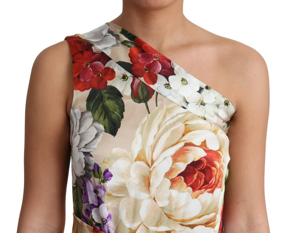 Robe longue en soie fleurie à une épaule élégante Dolce &amp; Gabbana