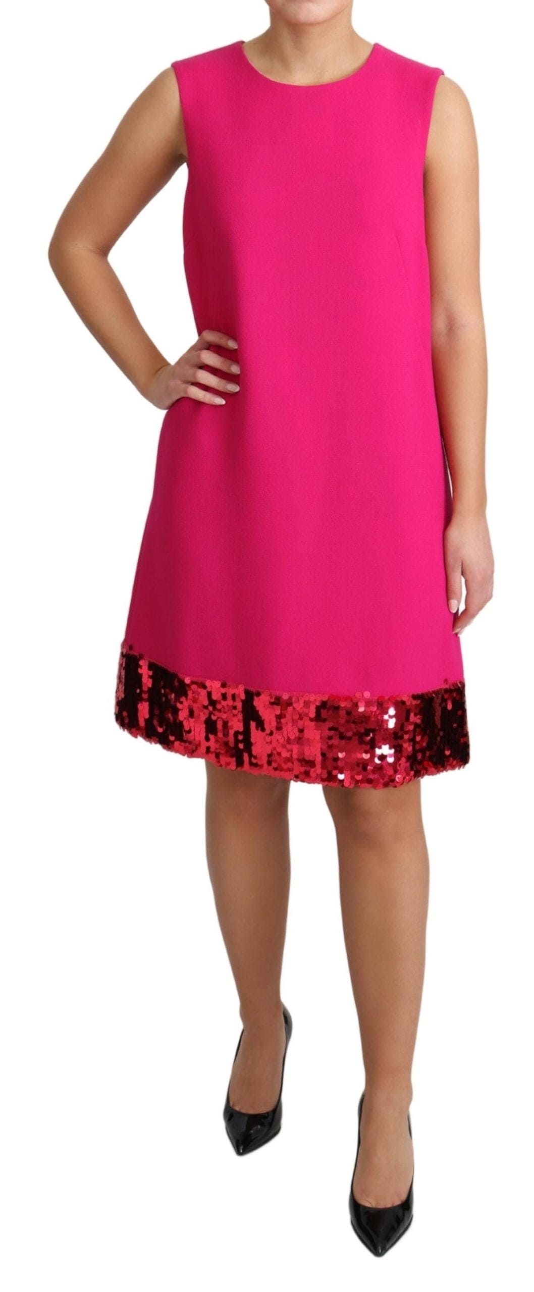 Robe droite élégante en laine mélangée à sequins fuchsia Dolce &amp; Gabbana