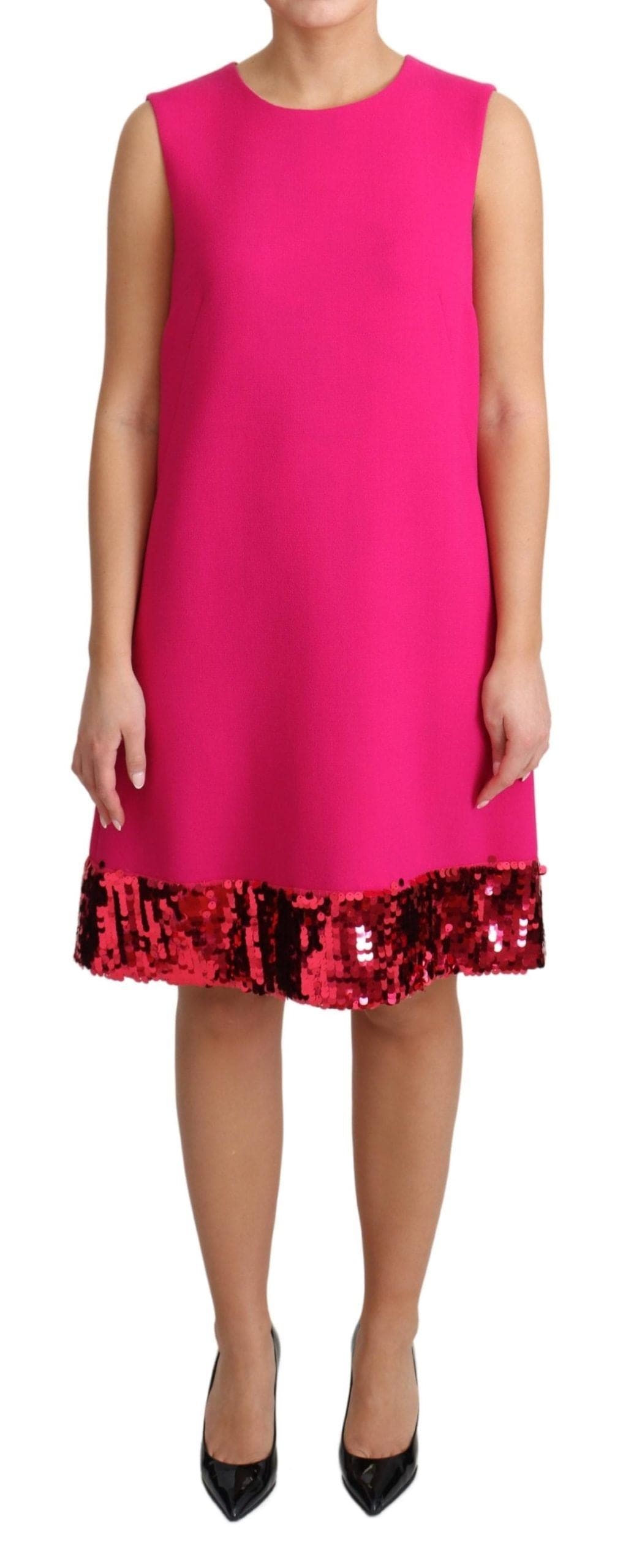 Robe droite élégante en laine mélangée à sequins fuchsia Dolce &amp; Gabbana