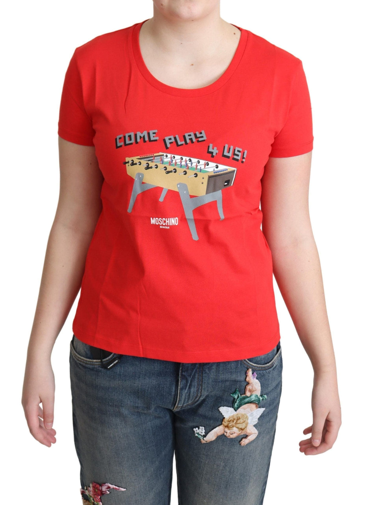 T-shirt en coton rouge Moschino Chic avec imprimé ludique