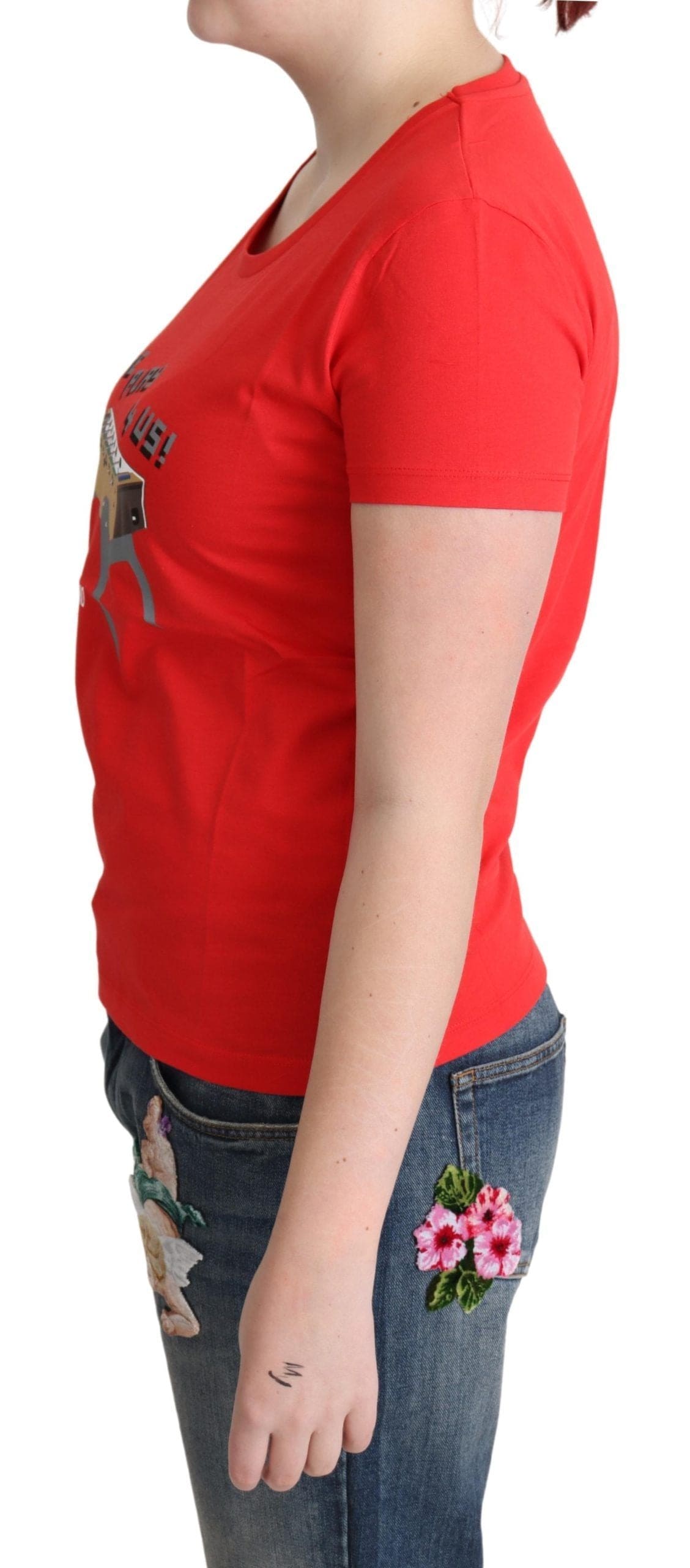 T-shirt en coton rouge Moschino Chic avec imprimé ludique