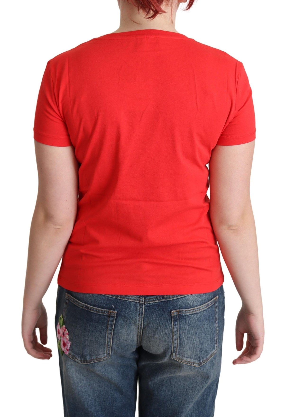 T-shirt en coton rouge Moschino Chic avec imprimé ludique