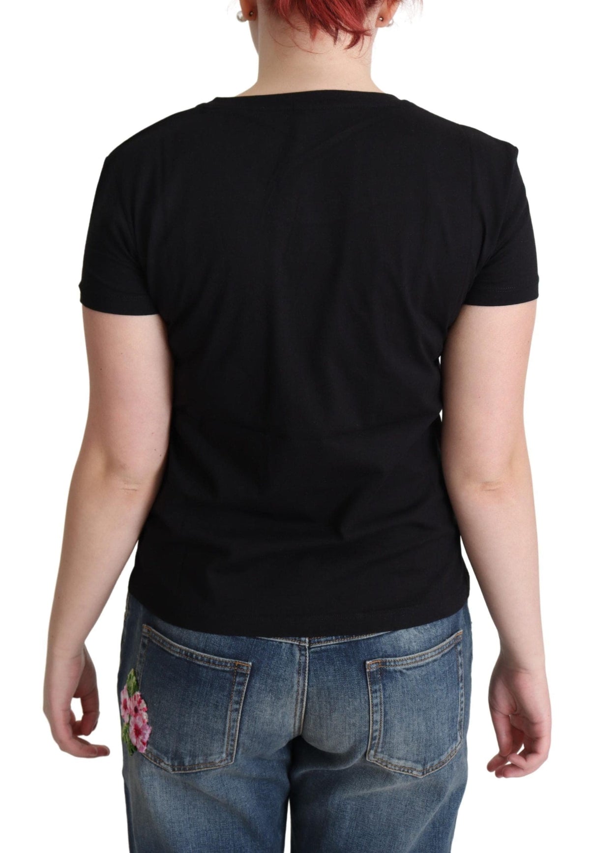 T-shirt en coton noir Moschino Chic avec imprimé ludique