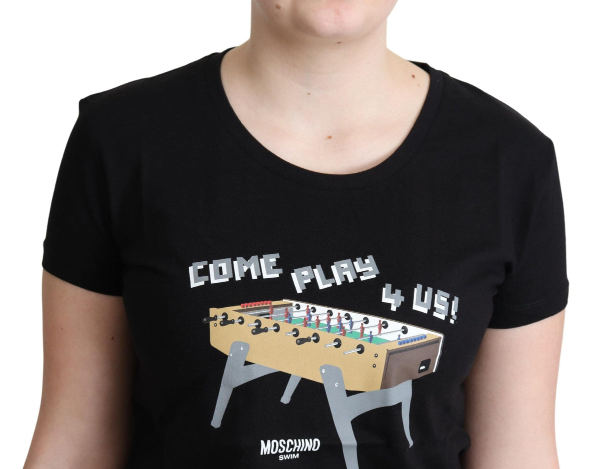 T-shirt en coton noir Moschino Chic avec imprimé ludique