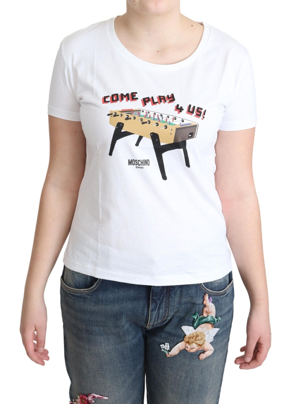 T-shirt à col rond en coton Moschino Chic avec imprimé ludique