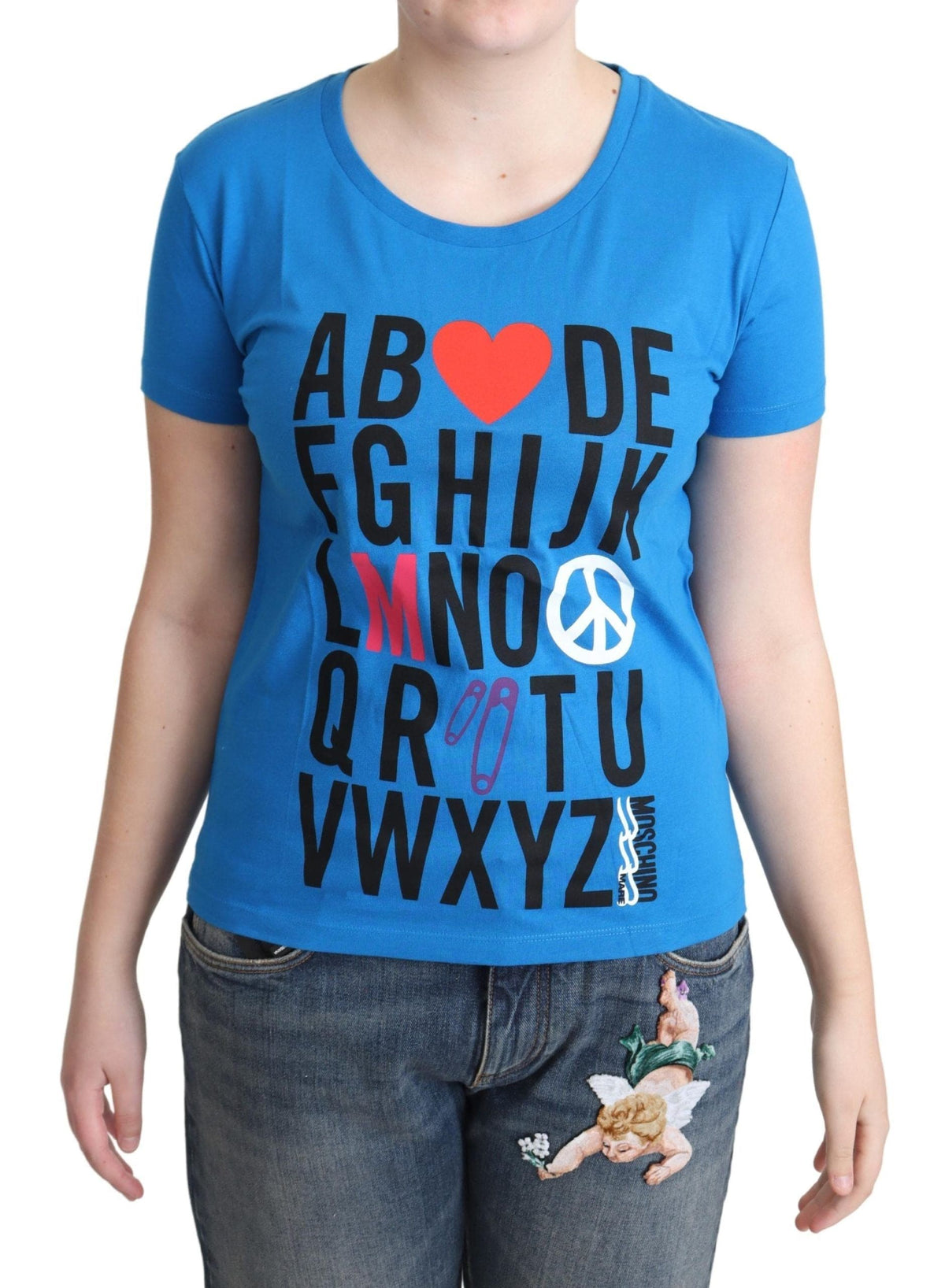 Camiseta de algodón con letras del alfabeto de Moschino Chic en azul