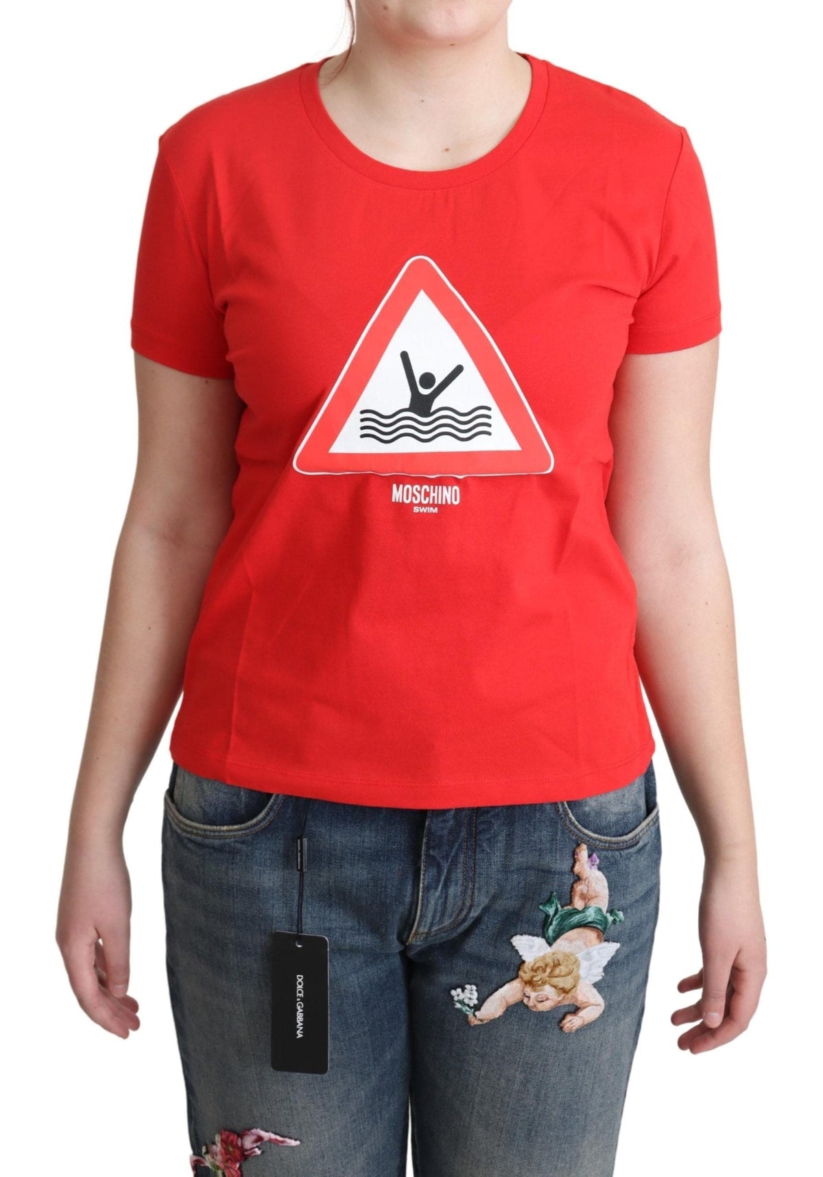 T-shirt en coton rouge à imprimé graphique Moschino Chic