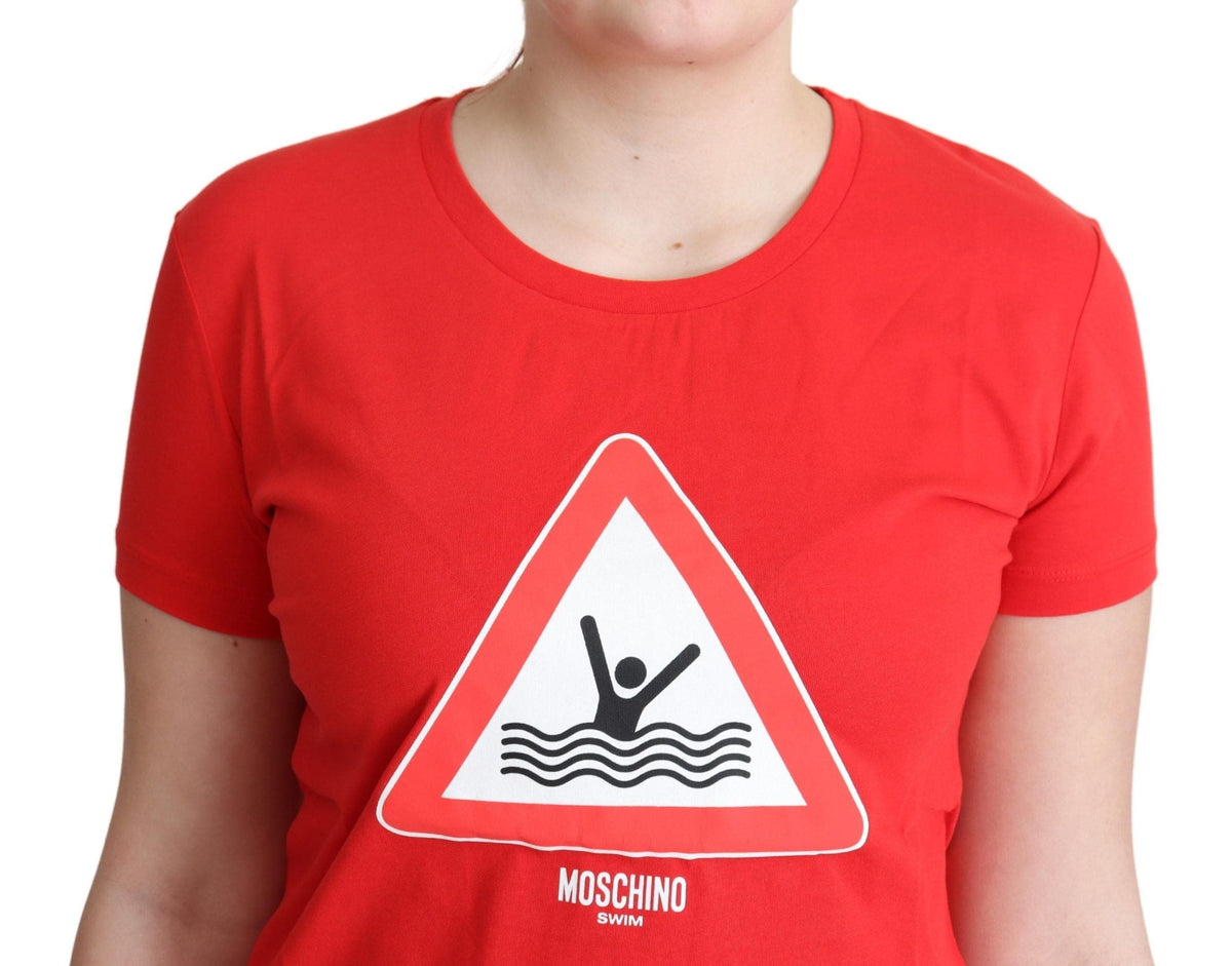 T-shirt en coton rouge à imprimé graphique Moschino Chic