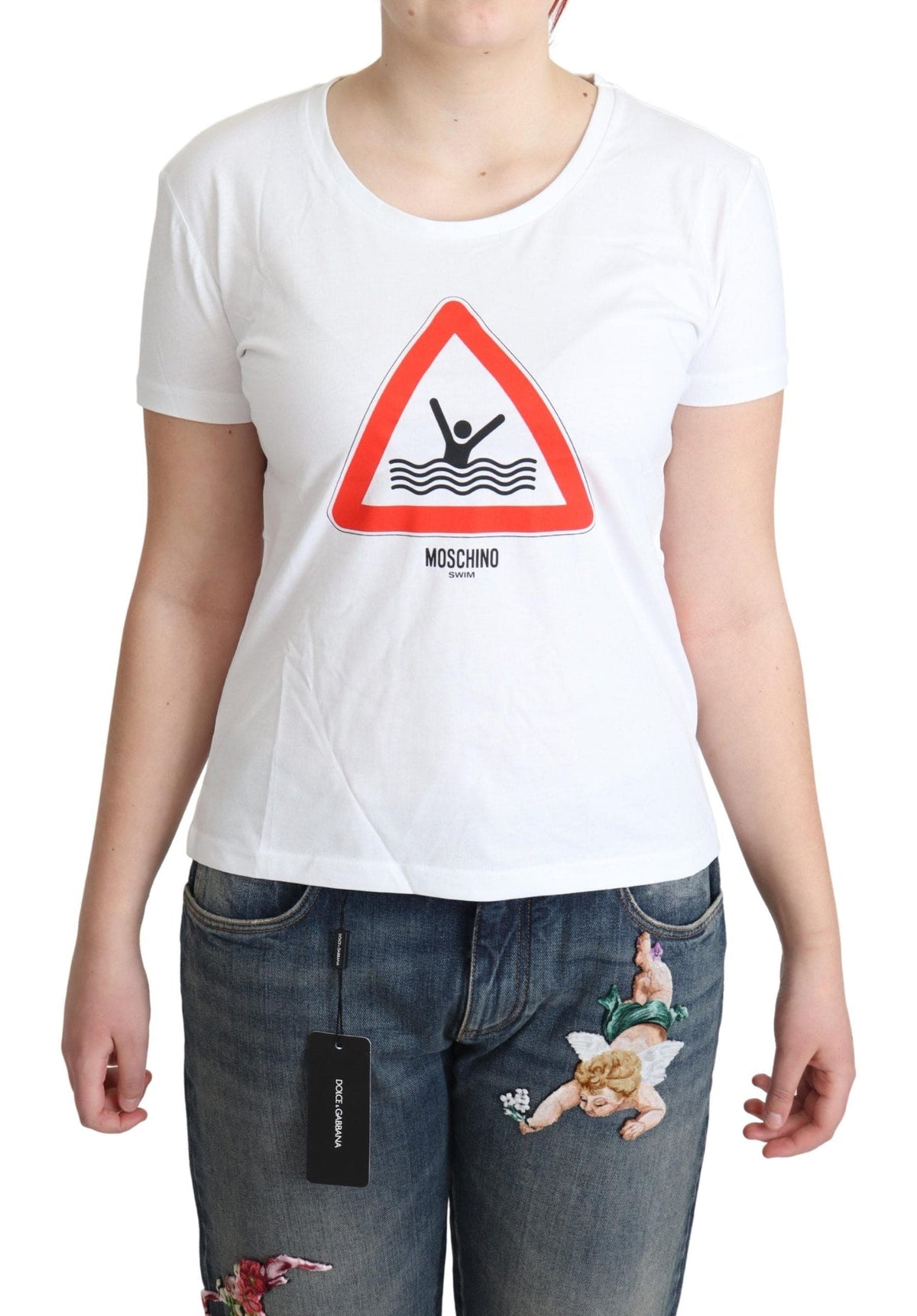 T-shirt en coton à motif triangle chic de Moschino