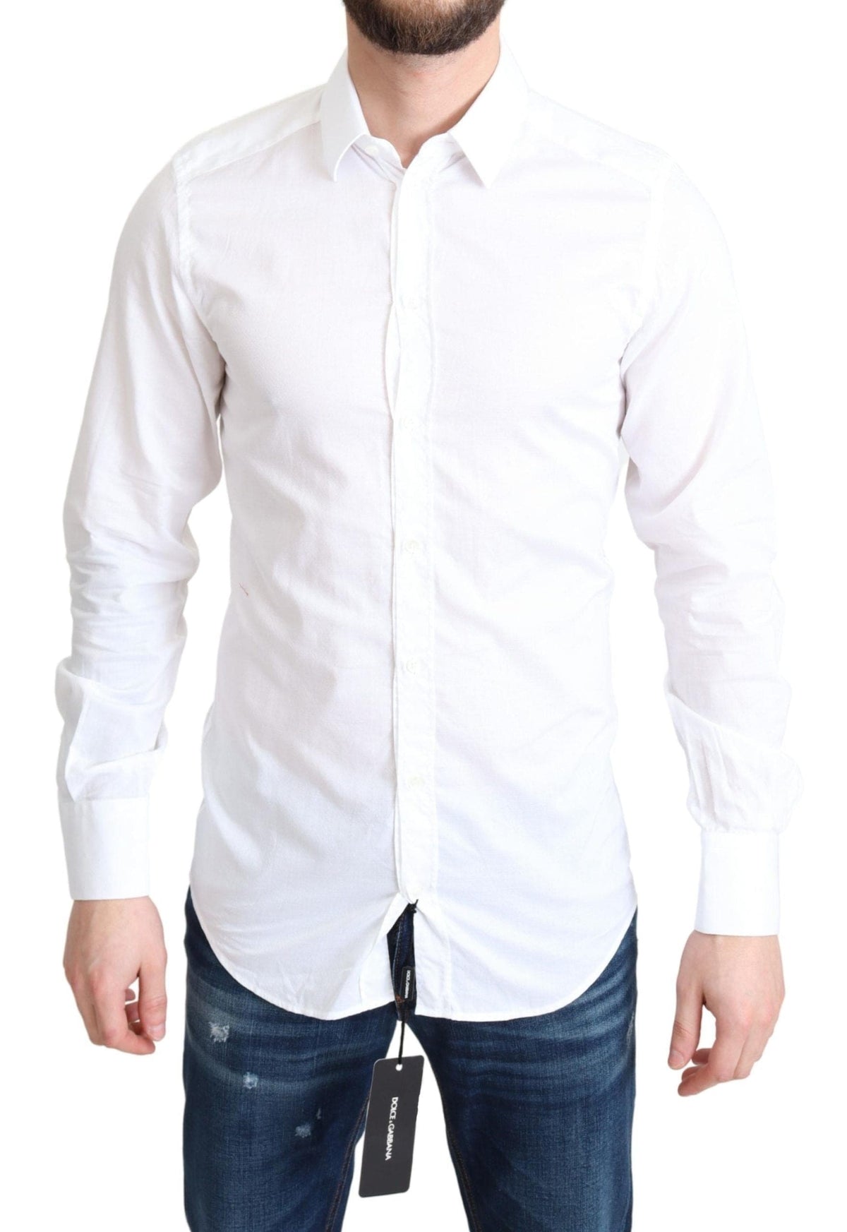 Camisa elegante de algodón blanca de Dolce &amp; Gabbana de corte ajustado