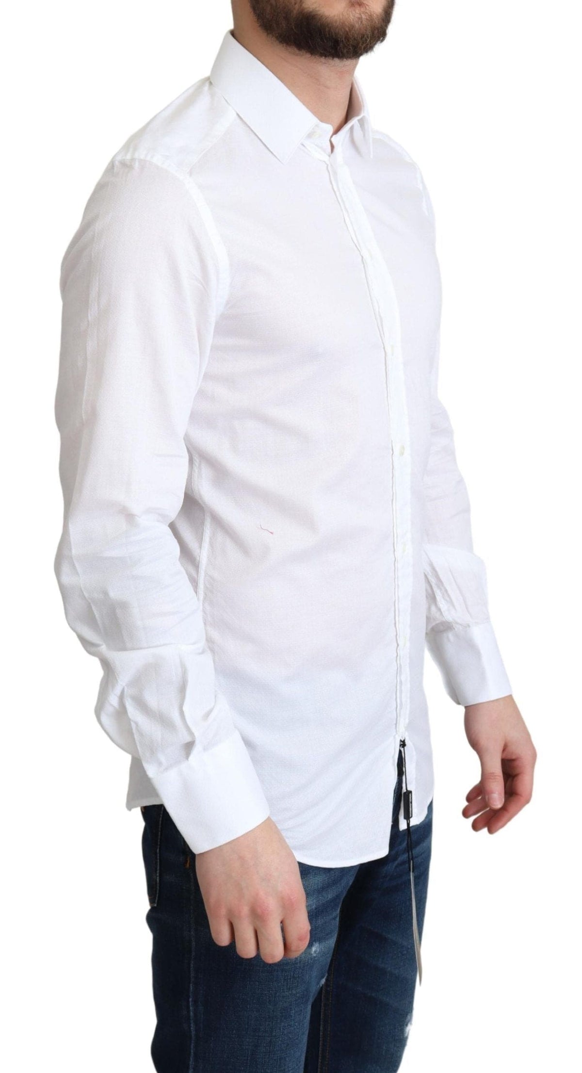 Camisa elegante de algodón blanca de Dolce &amp; Gabbana de corte ajustado