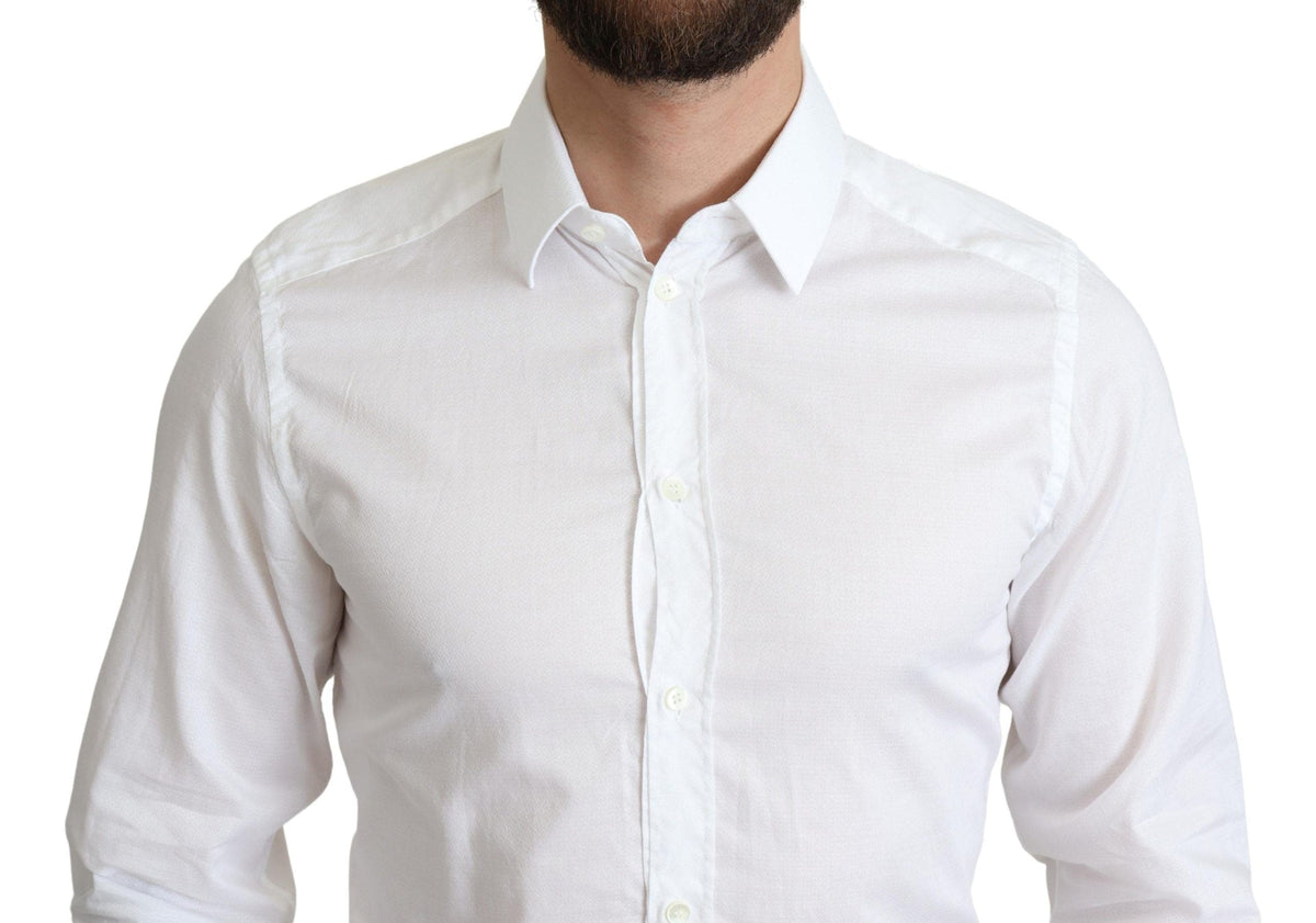 Camisa elegante de algodón blanca de Dolce &amp; Gabbana de corte ajustado