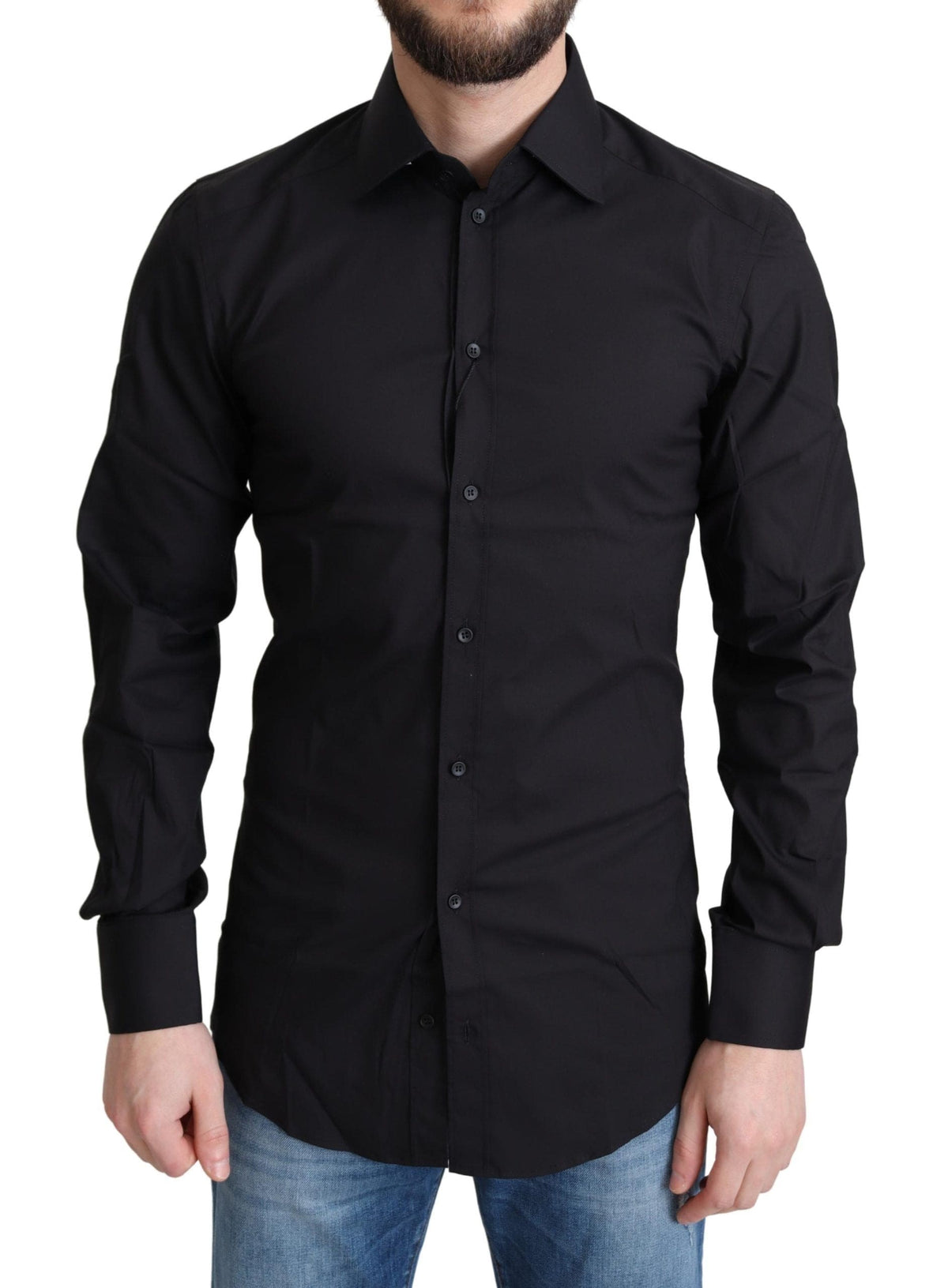 Camisa elegante de vestir entallada en negro y dorado de Dolce &amp; Gabbana