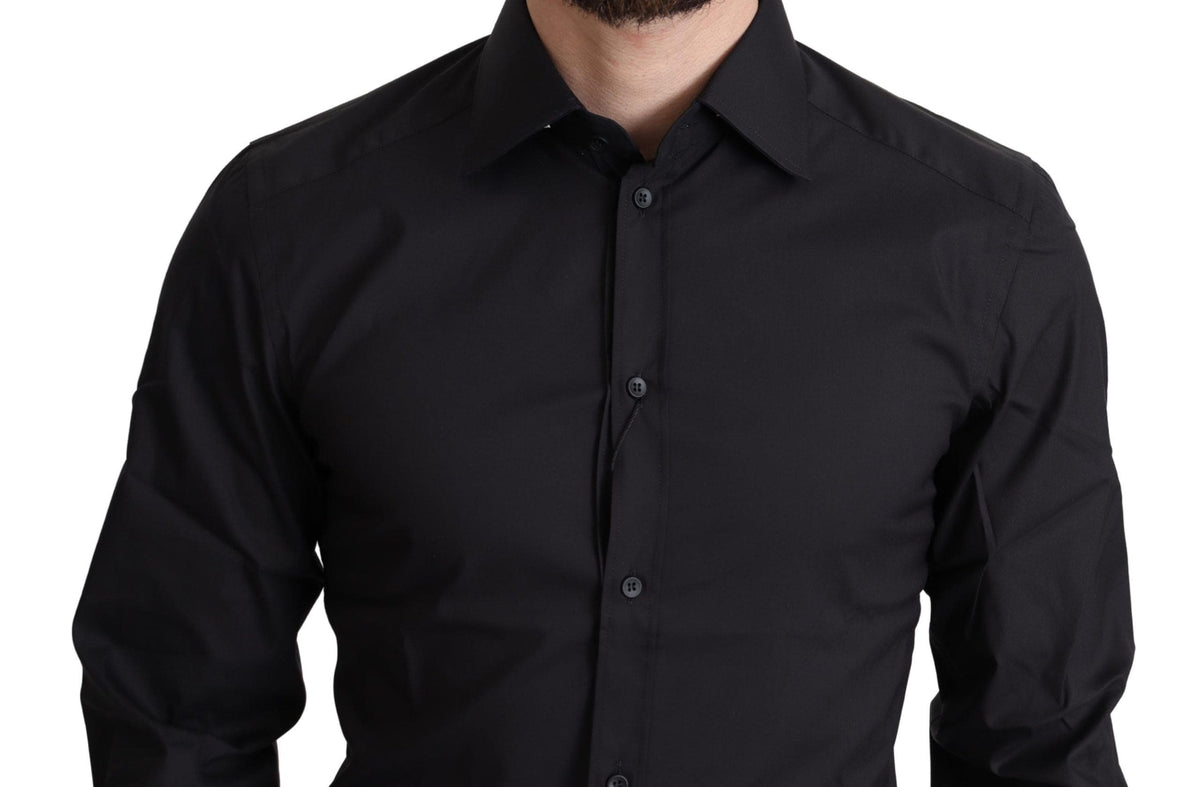 Camisa elegante de vestir entallada en negro y dorado de Dolce &amp; Gabbana