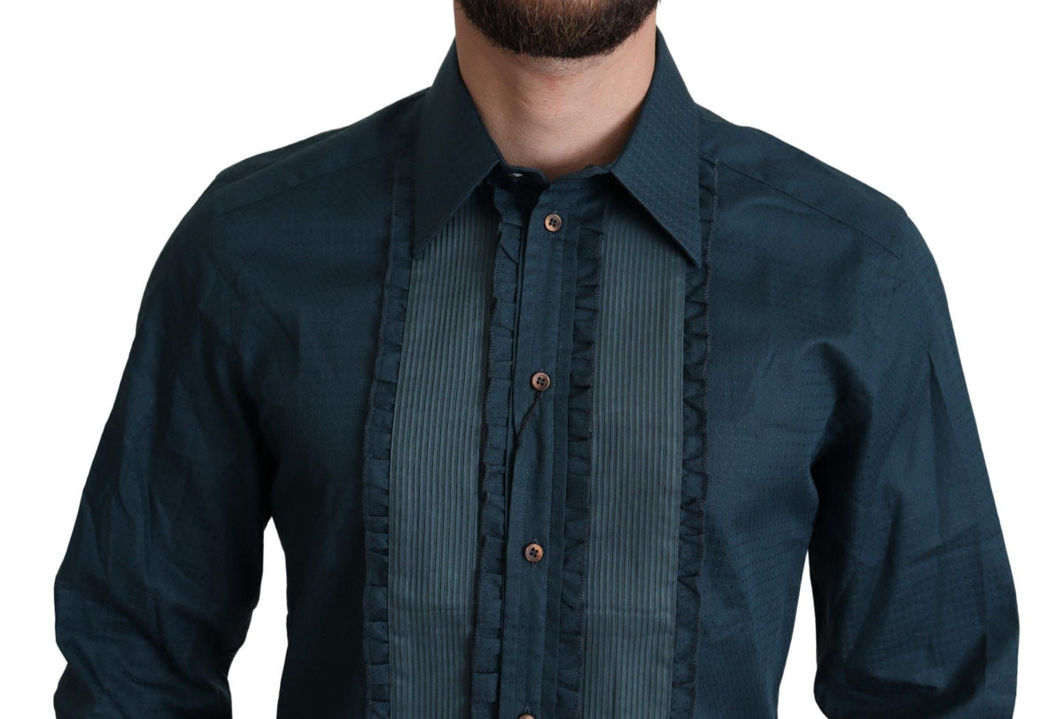 Chemise de smoking bleue à volants élégante Dolce &amp; Gabbana