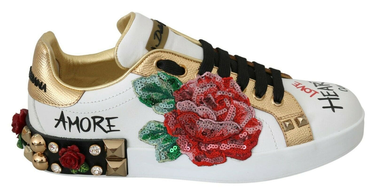 Baskets élégantes en cuir à paillettes et motifs floraux Dolce &amp; Gabbana