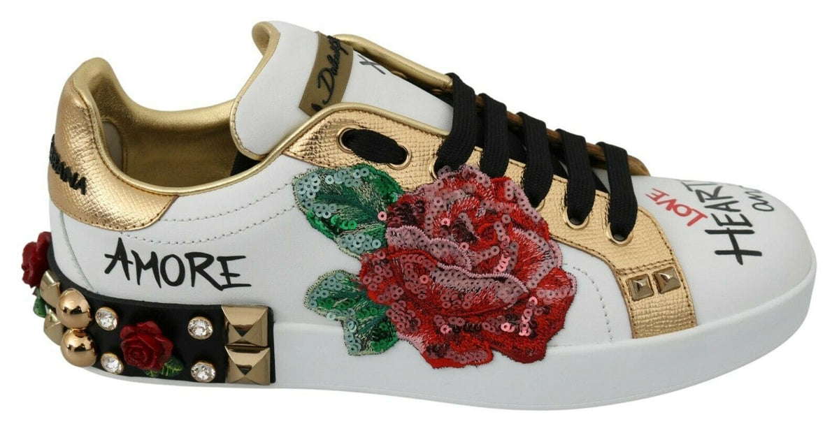 Baskets élégantes en cuir à paillettes et motifs floraux Dolce &amp; Gabbana