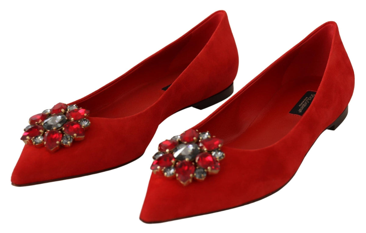 Ballerines en daim rouge ornées de cristaux Dolce &amp; Gabbana