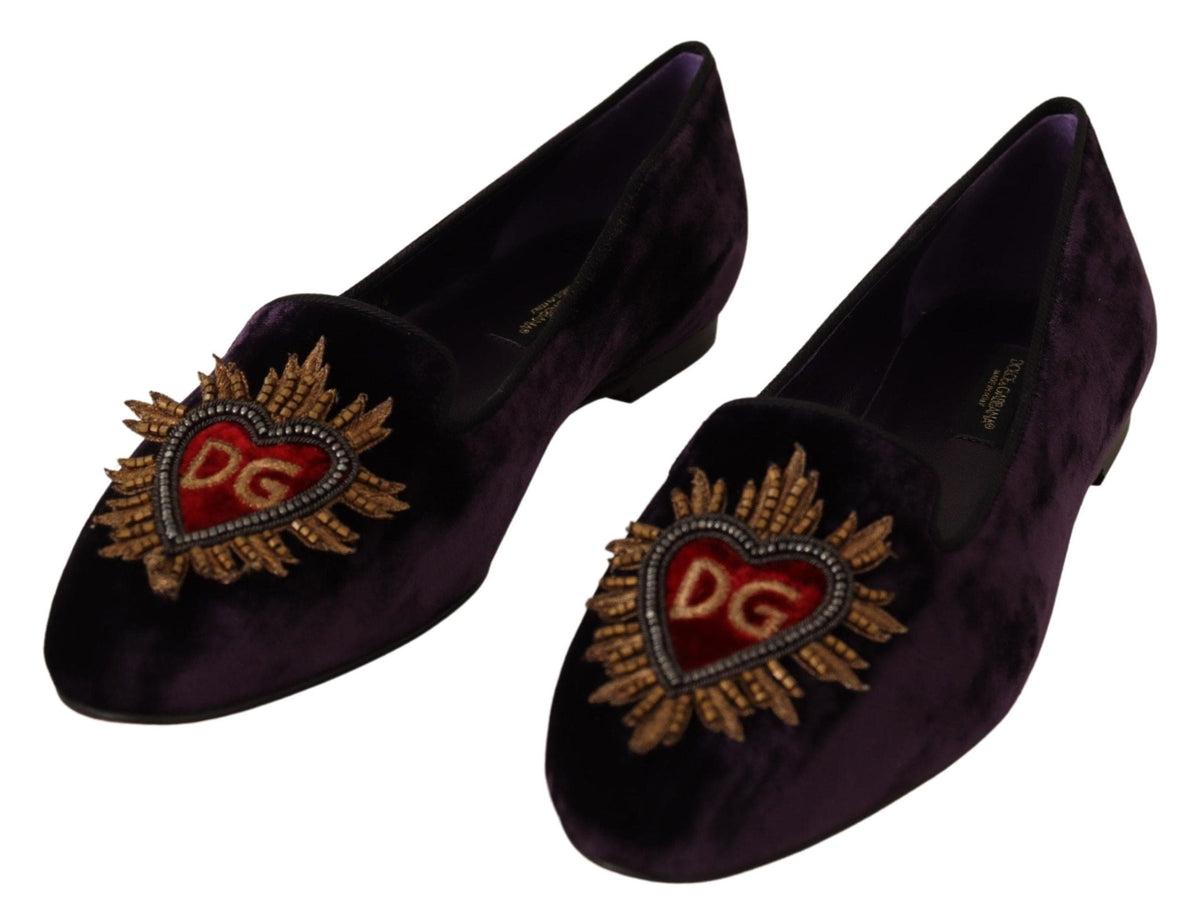 Mocassins Dolce &amp; Gabbana Chic en velours violet avec détail cœur