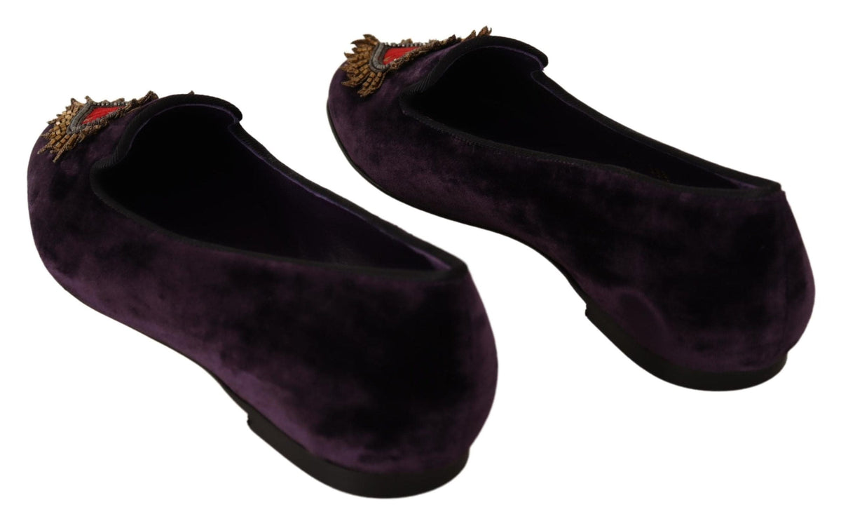 Mocassins Dolce &amp; Gabbana Chic en velours violet avec détail cœur